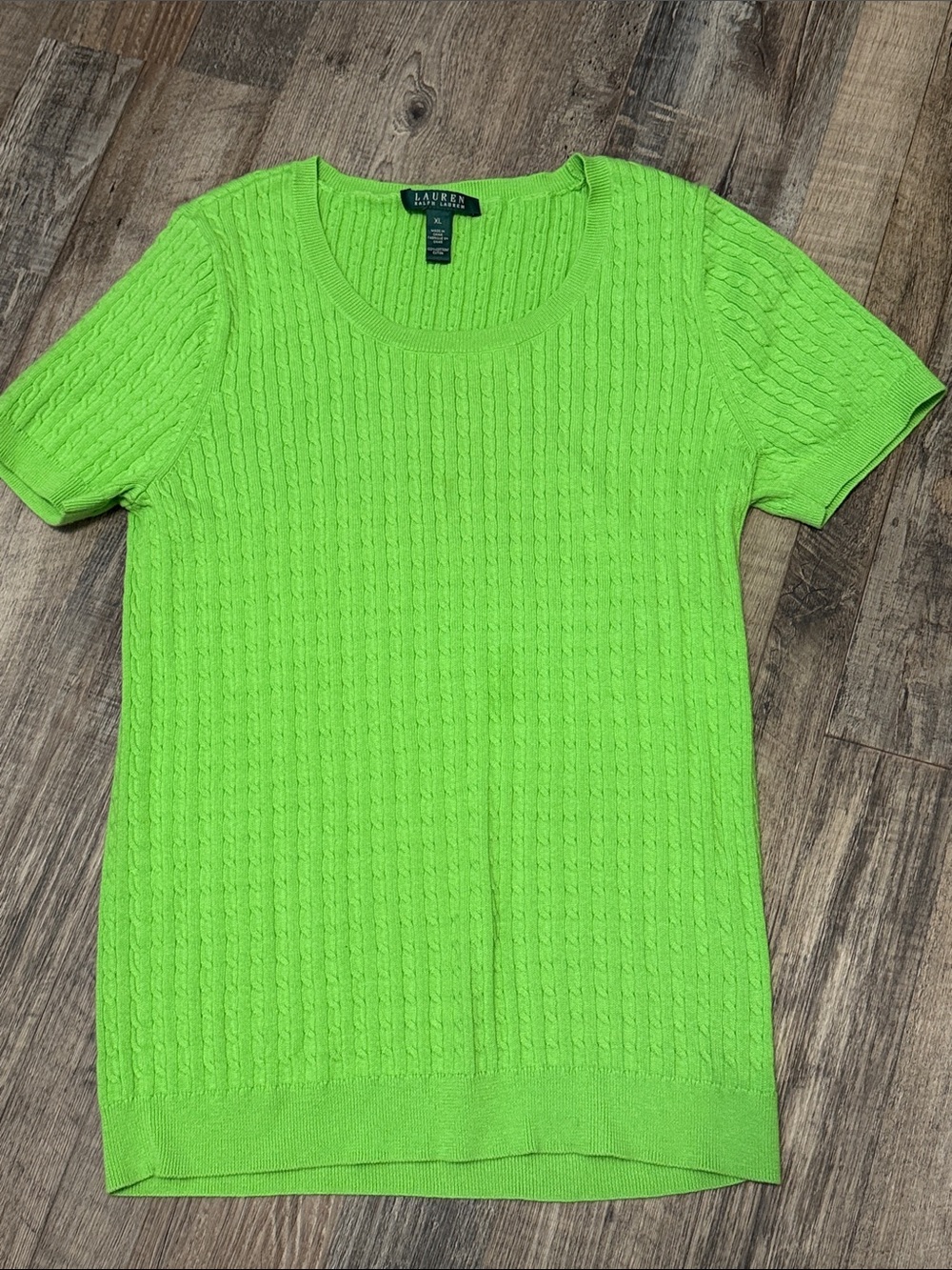 Lauren Ralph Lauren ribbed knit short-sleeve green top XL 100% Cotton